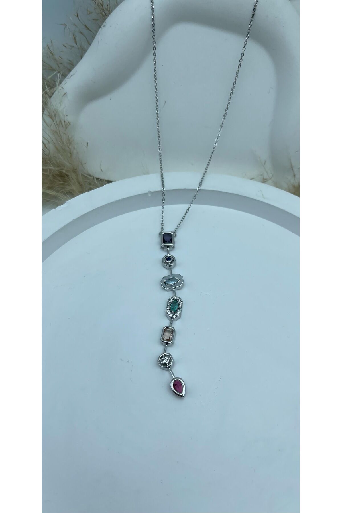 Renkli Taşlı Y Model Kolye