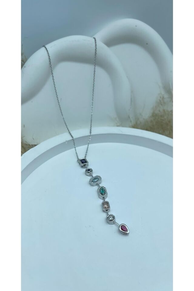 Renkli Taşlı Y Model Kolye