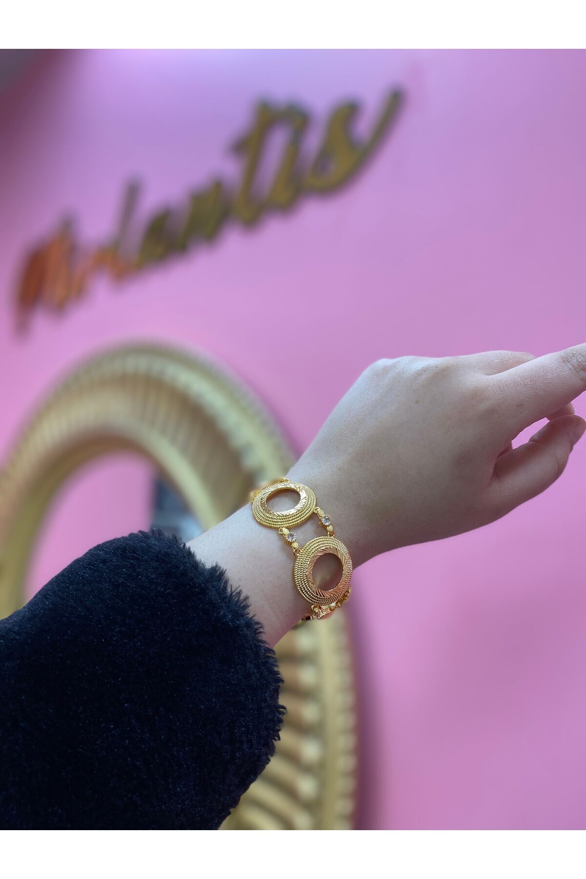 Gold Renk Çeyrek Altın Uyumlu İkili Boş Çerçeve Bileklik