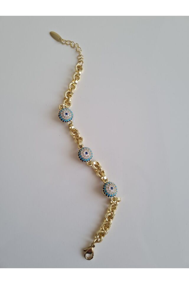 xupıng 14 K Altın Rengi Nazar Boncuk Detaylı Çelik Kadın Bileklik