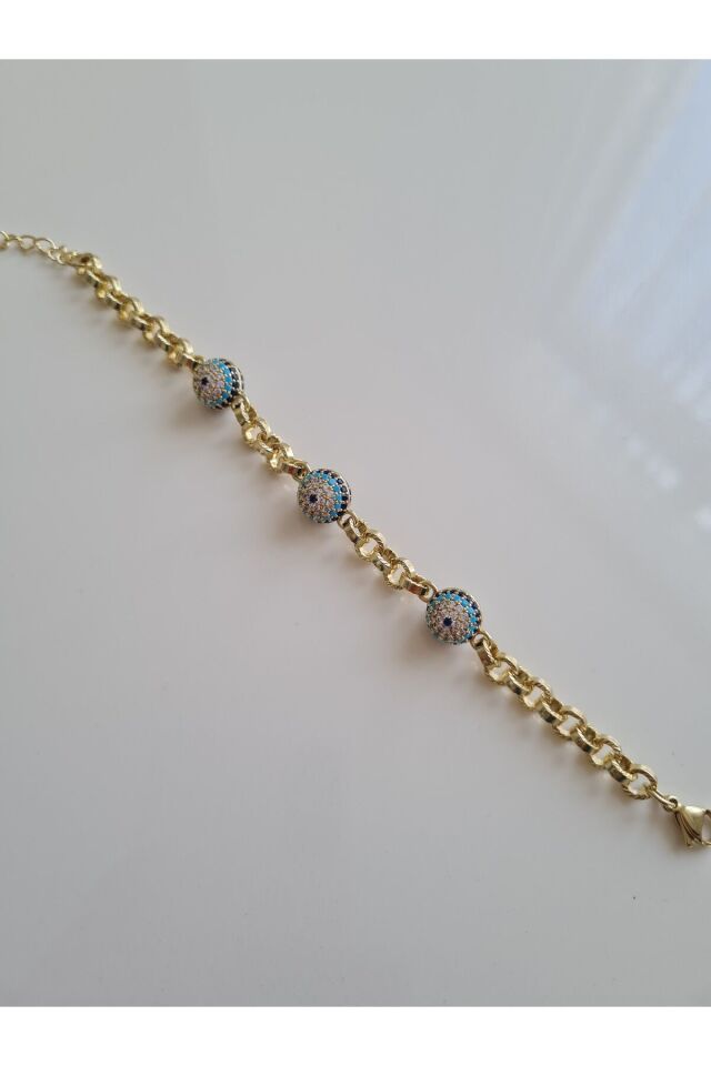 xupıng 14 K Altın Rengi Nazar Boncuk Detaylı Çelik Kadın Bileklik