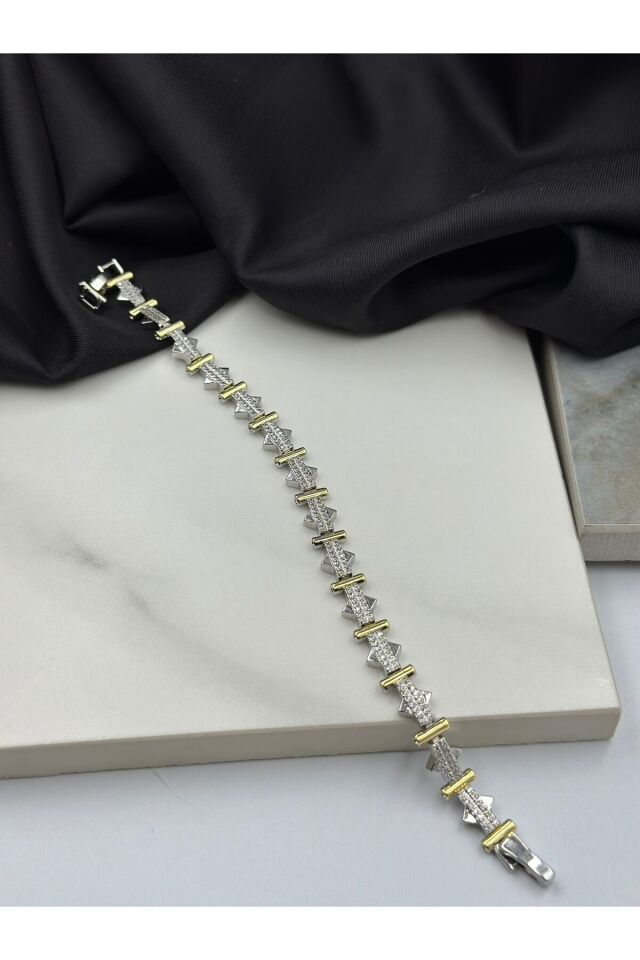 Çift Renk Zirkon Taşlı Tasarım Çelik Bileklik