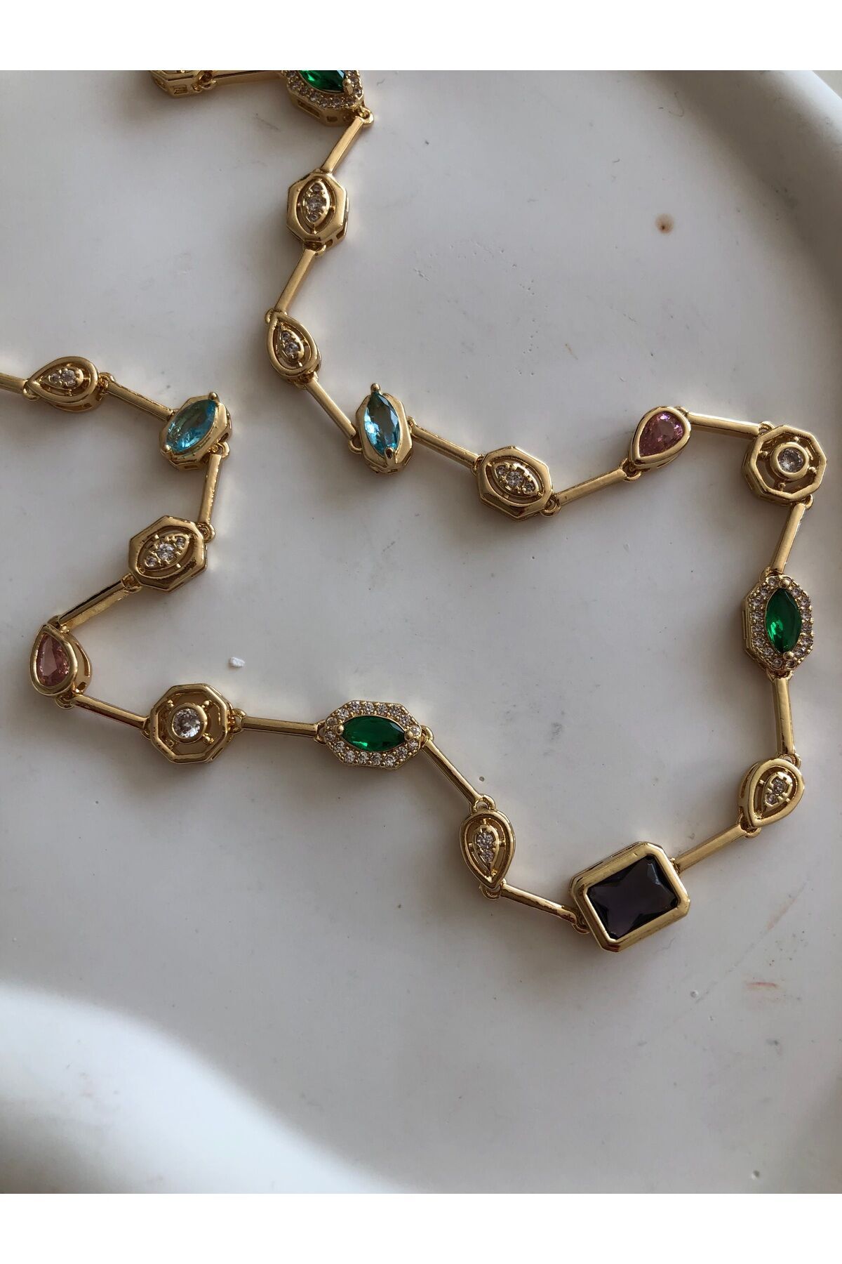 Renkli Baget Taşlı Kolye