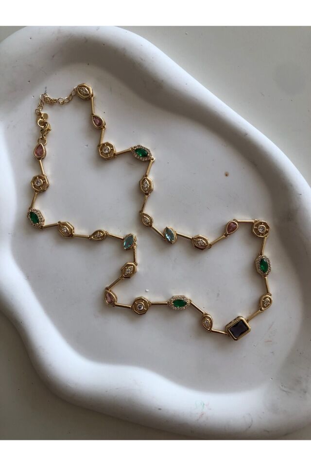 Renkli Baget Taşlı Kolye