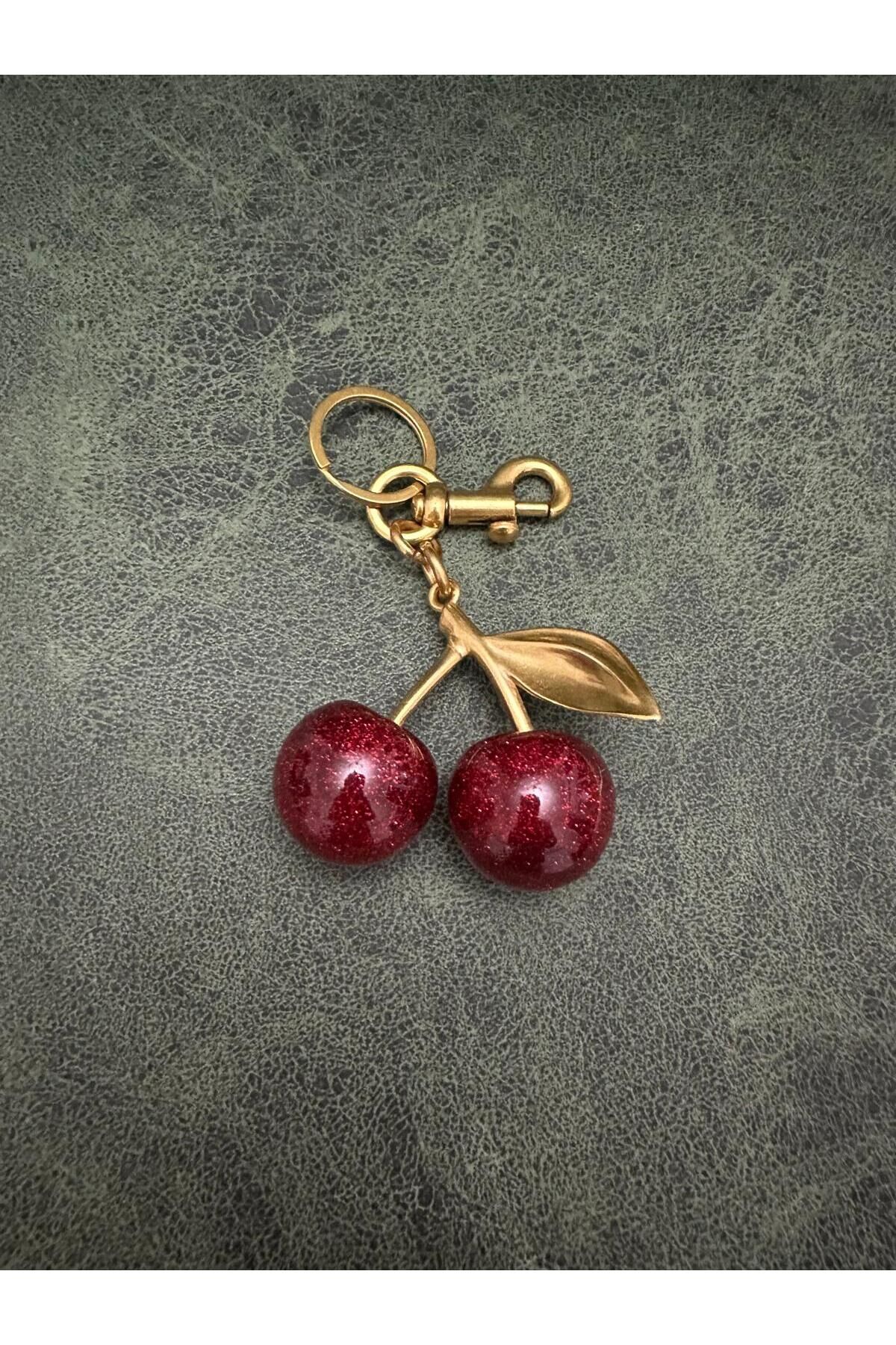 Kiraz Figürlü Çanta Charmı, Çanta Aksesuarı, Anahtarlık