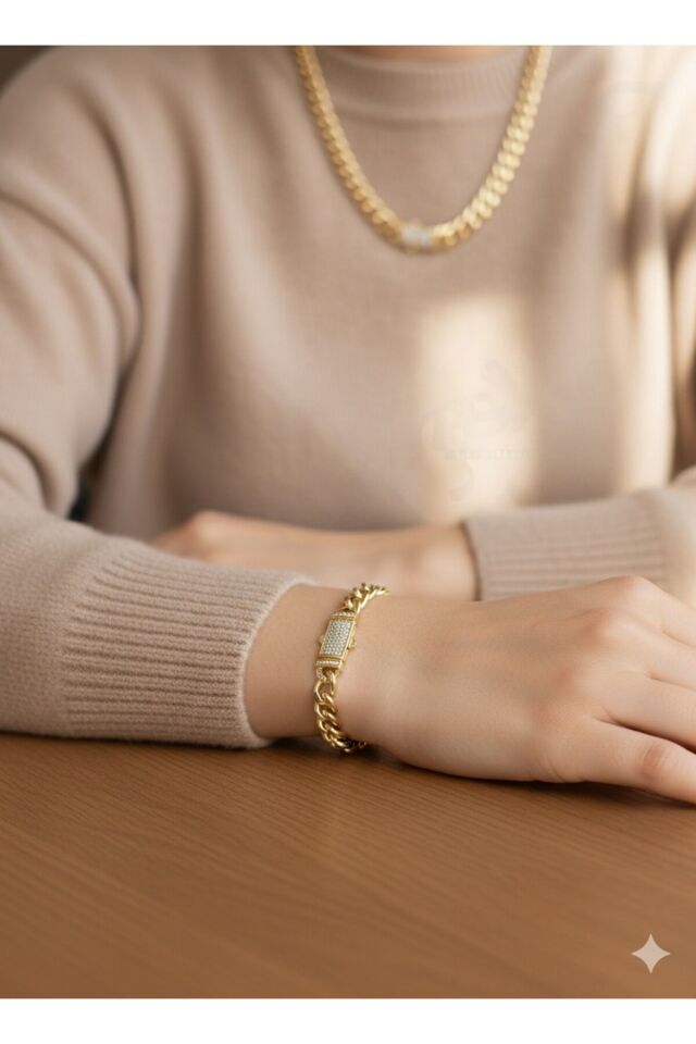 Vip Zirkon Taşlı Gurmet Bileklik Kararmaz 14k Rengindedir 19cm