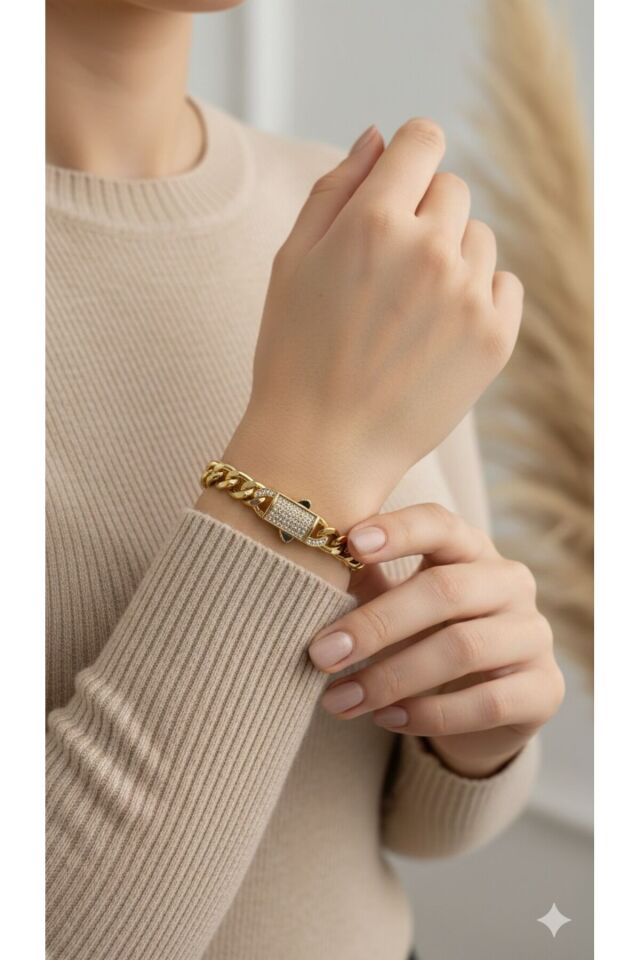 Vip Zirkon Taşlı Gurmet Bileklik Kararmaz 14k Rengindedir 19cm