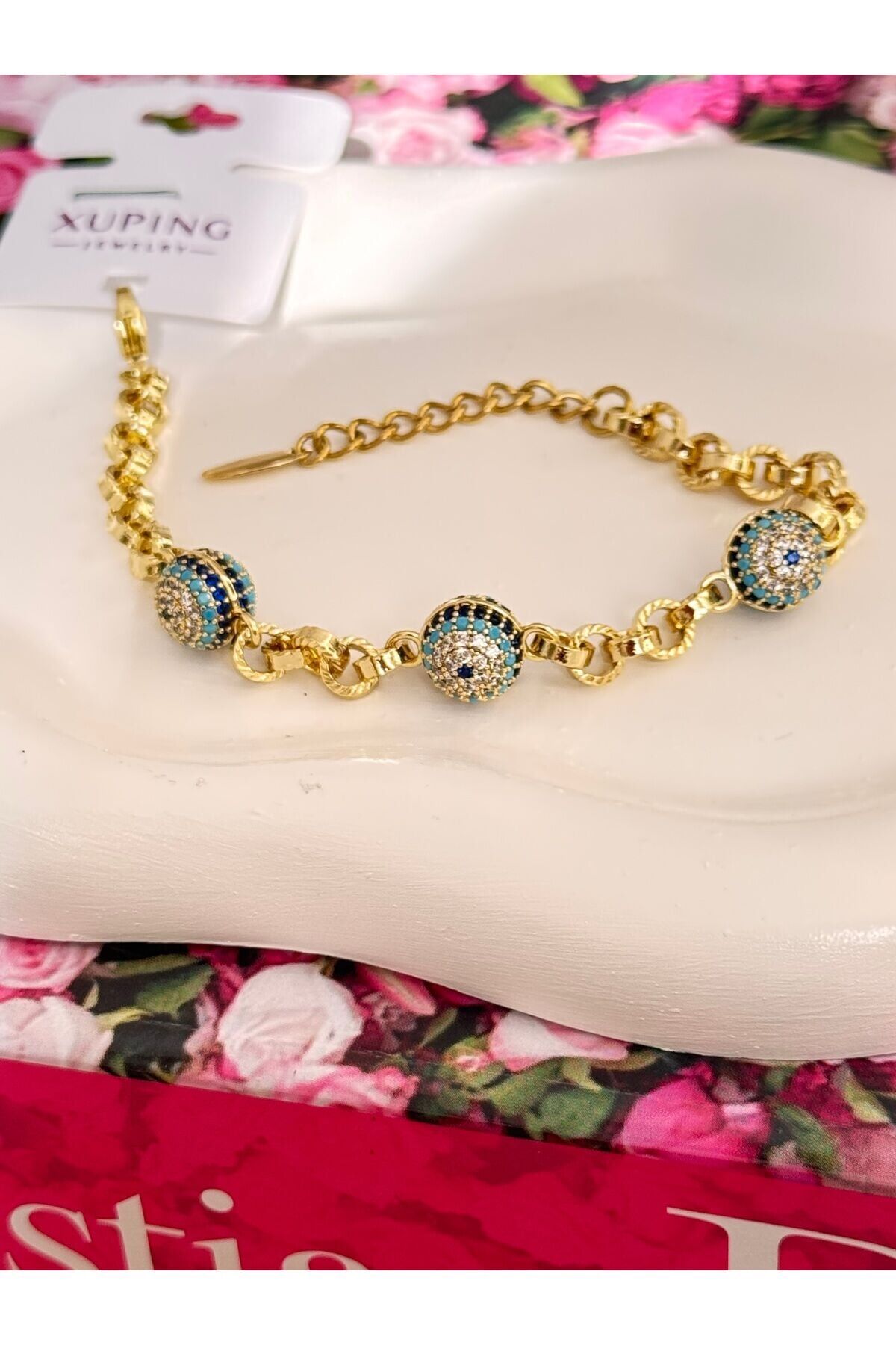 XUPING Altın kaplamalı nazar boncuklu birebir kuyum model bileklik