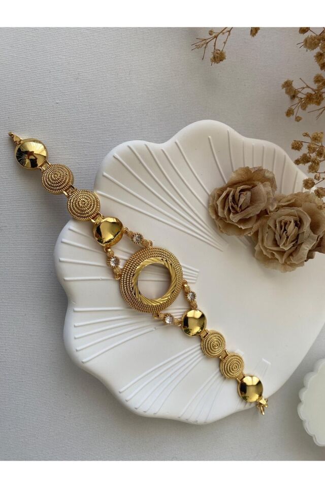Çeyrek Altın Çerçeveli Hasır Dokulu Gold Bileklik