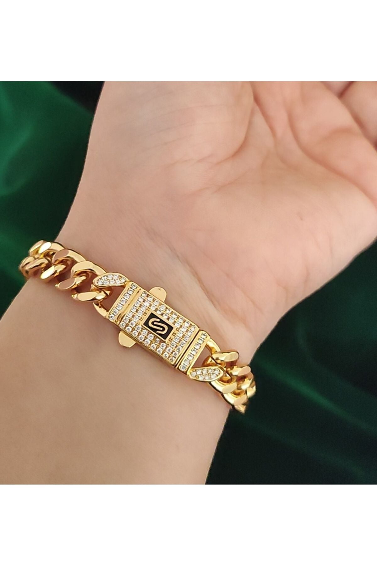 Gold Renk Taşlı Gurmet Zincir  Figürlü Bileklik