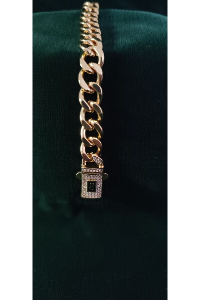 Monaco Model Ikonik Kilit Kalın Zincir Bileklik (GURMET BİLEKLİK)-(17 CM)