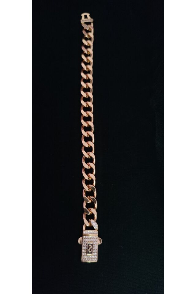 Monaco Model Ikonik Kilit Kalın Zincir Bileklik (GURMET BİLEKLİK)-(17 CM)