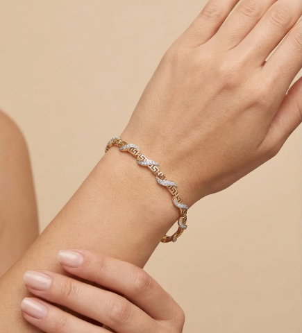 Xuping Jewelry Zirkon Taşlı Grek Desenli Altın Kaplama Lüks Bileklik