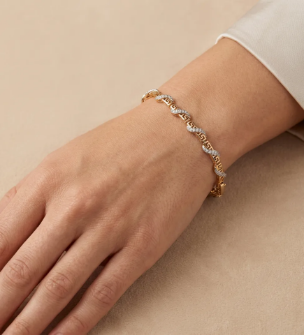 Xuping Jewelry Zirkon Taşlı Grek Desenli Altın Kaplama Lüks Bileklik