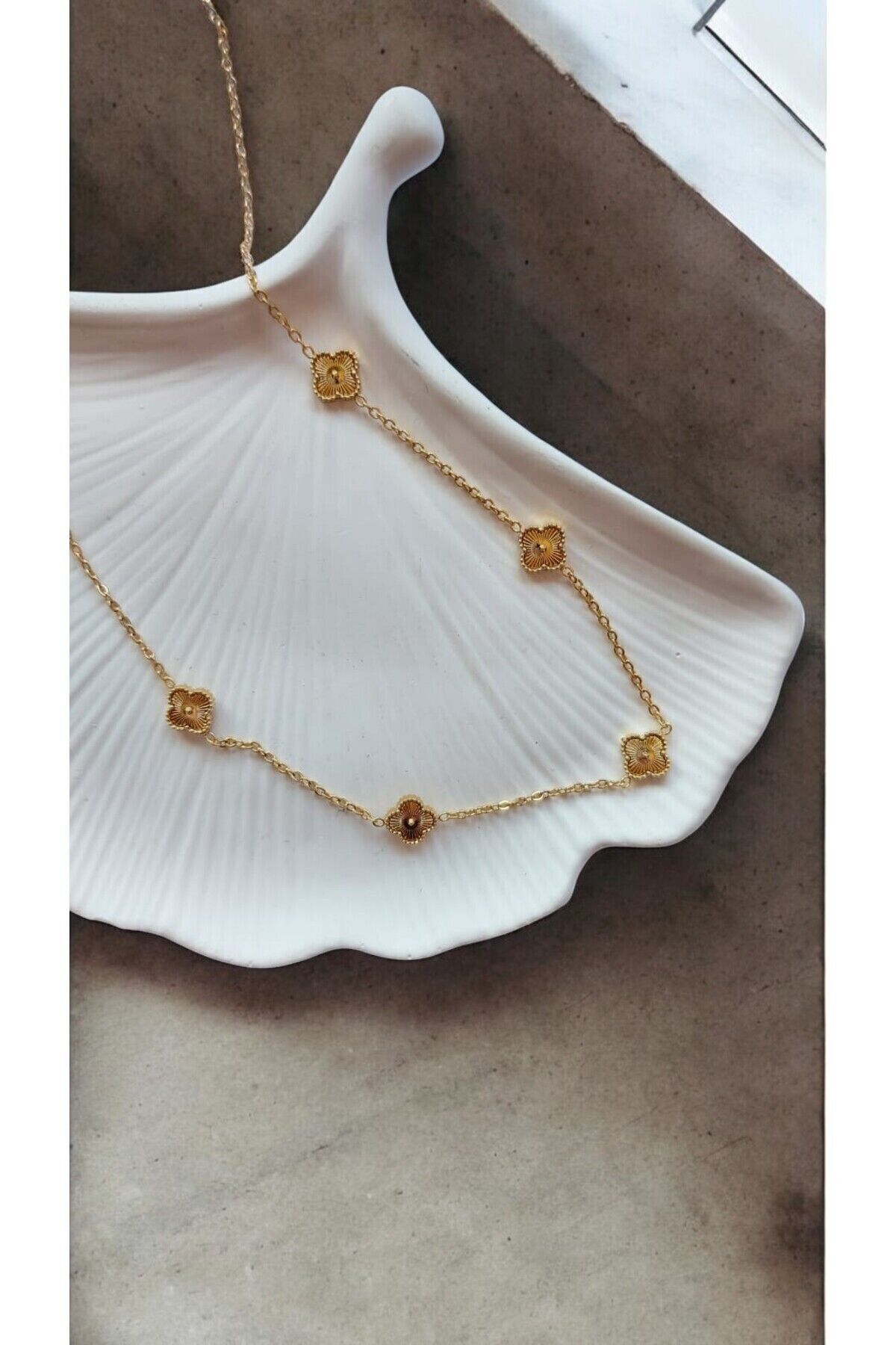 İtalyan Külçe Taşlı Çelik Gold Kolye