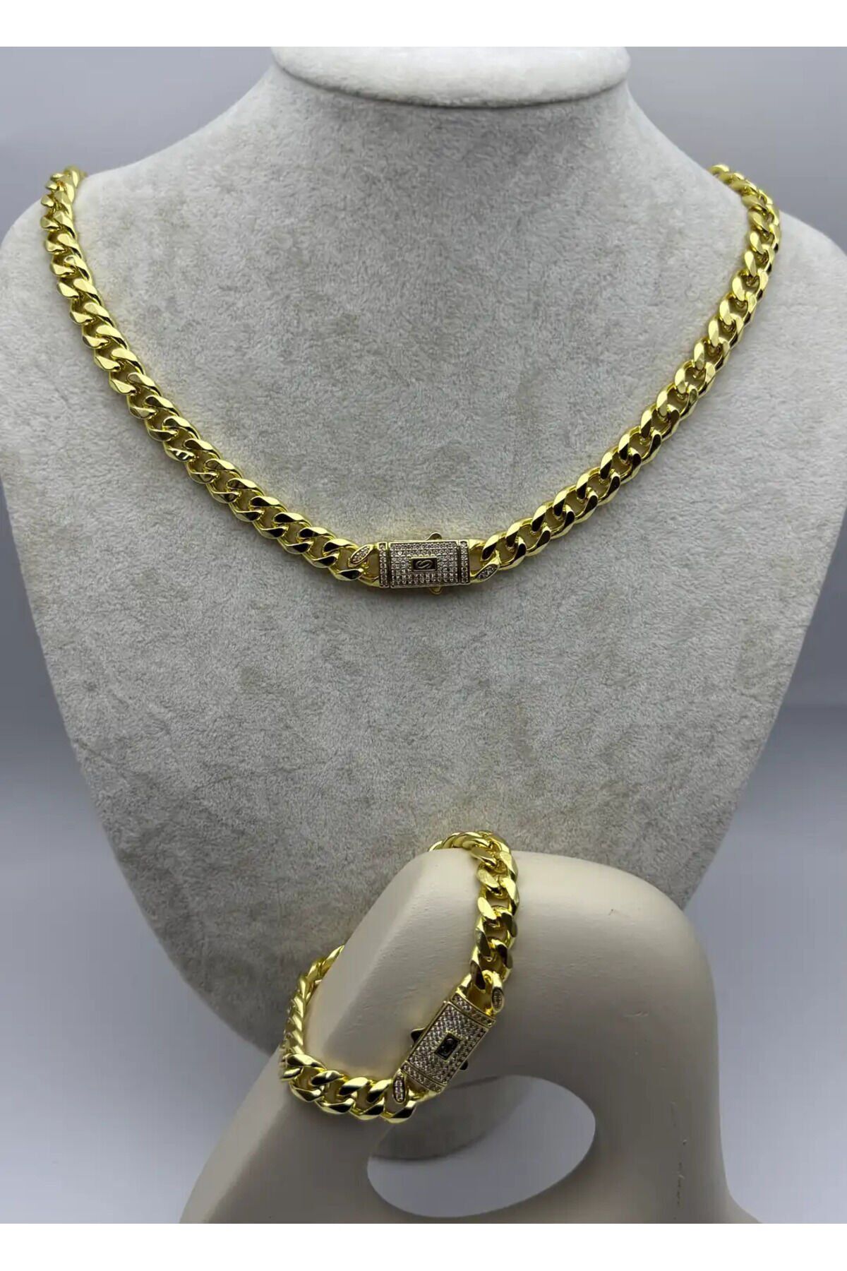 Çelik Altın Kaplama Gurmet Gold Bileklik Kolye Set - 25set01