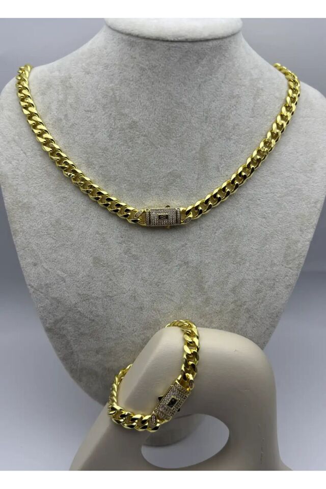 Çelik Altın Kaplama Gurmet Gold Bileklik Kolye Set - 25set01
