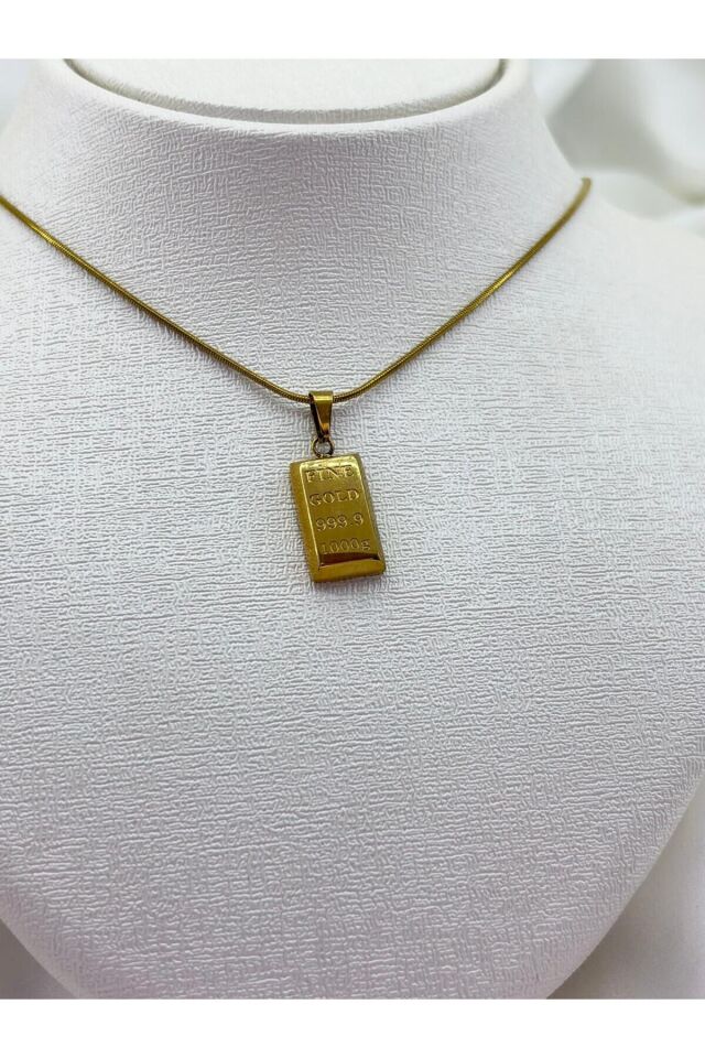 Silindir Zincirli Külçe Altın Kolye