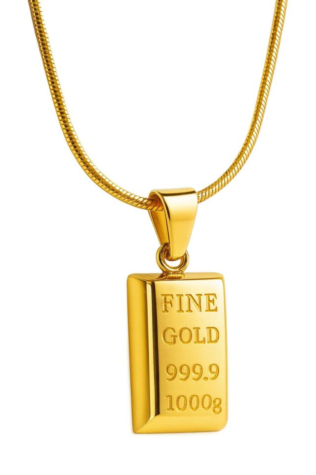 Külçe Altın Model Kararmaz Çelik Kolye – Gold Renk Paslanmaz