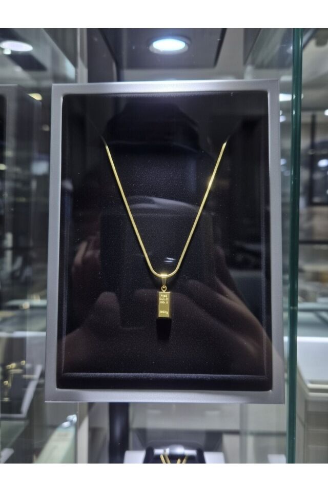 22 K Altın Kaplamalı Külçe Çelik Kolye