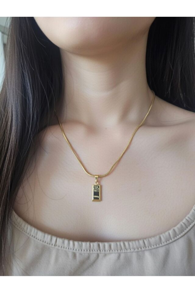 22 K Altın Kaplamalı Külçe Çelik Kolye