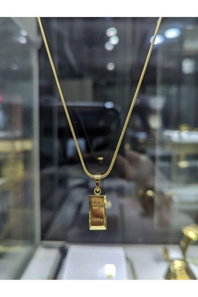 22 K Altın Kaplamalı Külçe Çelik Kolye