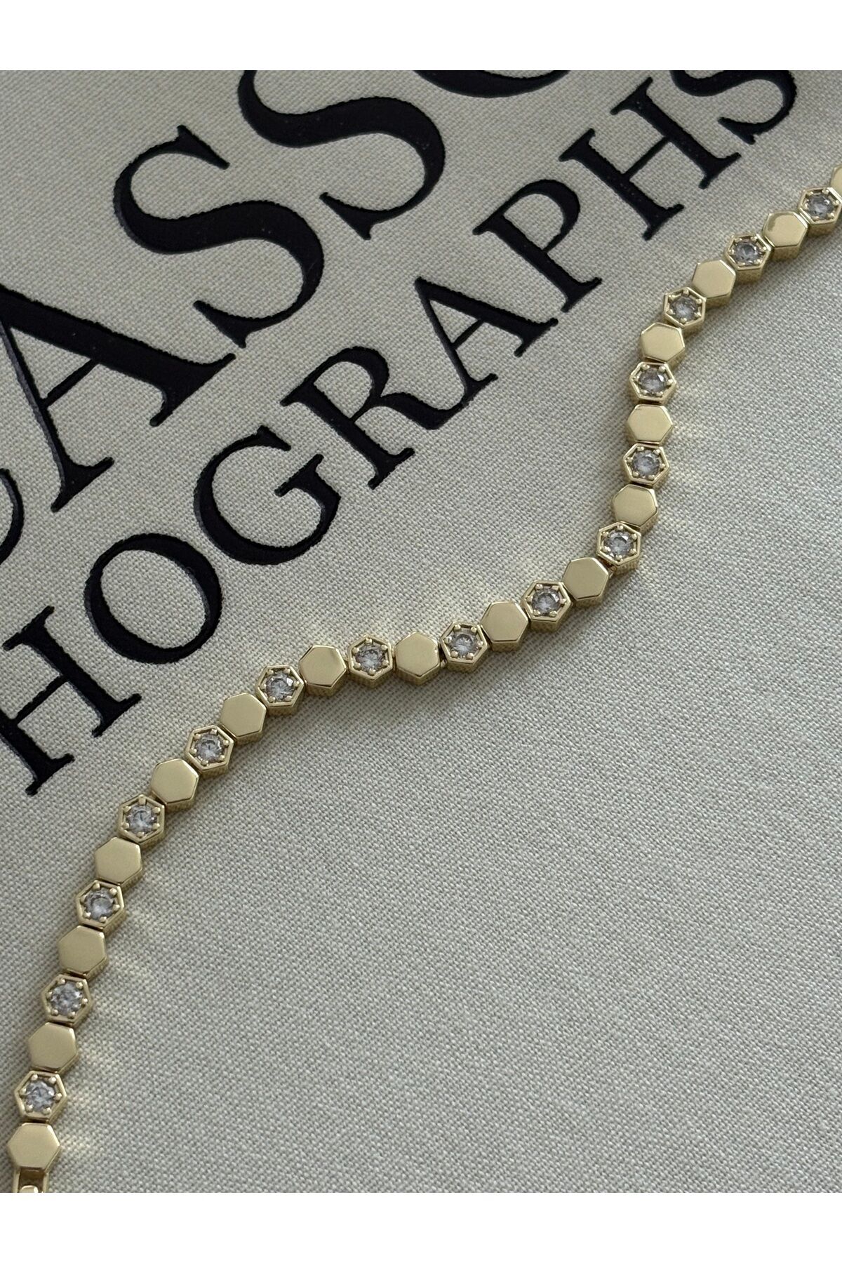 CM Jewelery Antialerjen Zirkon Taşlı Petek Bileklik Gold/17+2 cm