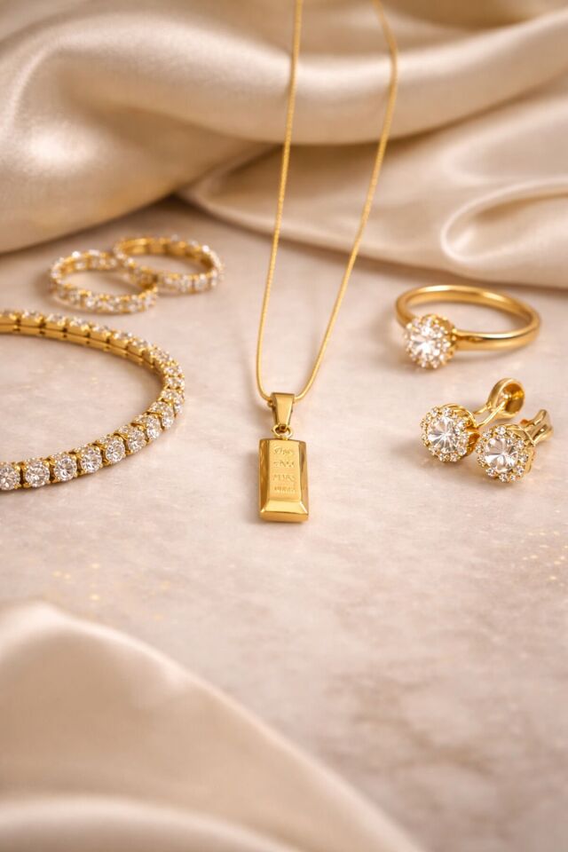 Külçe Altın Model çelik kolye (Small Külçe) Kadın