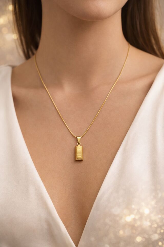 Külçe Altın Model çelik kolye (Small Külçe) Kadın