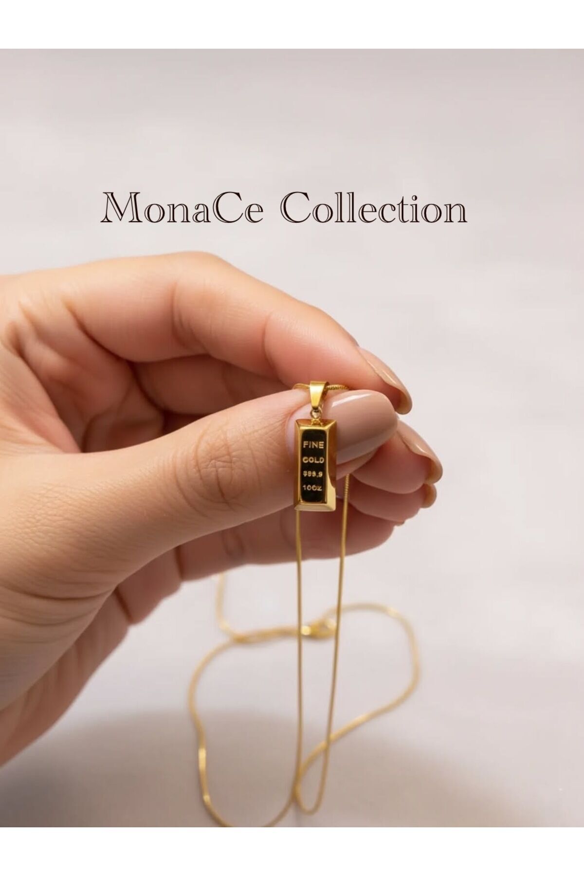 Külçe Altın Modeli 316L Çelik Kolye