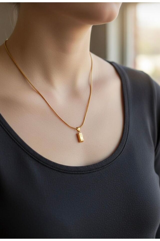 Külçe Altın Modeli 316L Çelik Kolye