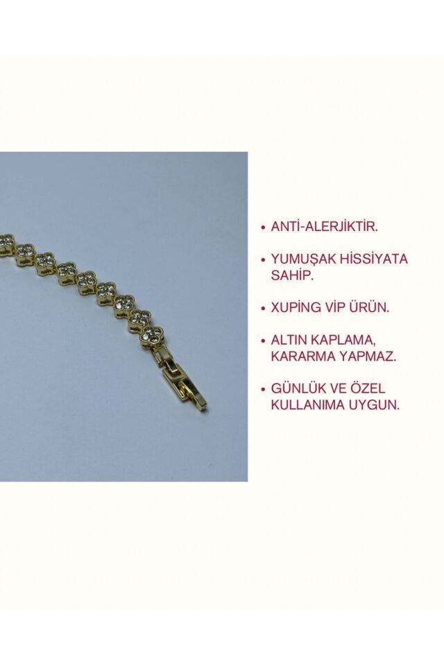 Zirkon Taşlı AYARLANABİLİR Sıralı Yonca Motifli Kadın Bileklik