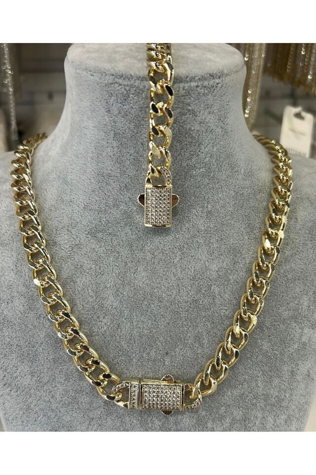 GURMET zincir kolye bileklik Çelik üzeri 14k altın kaplama