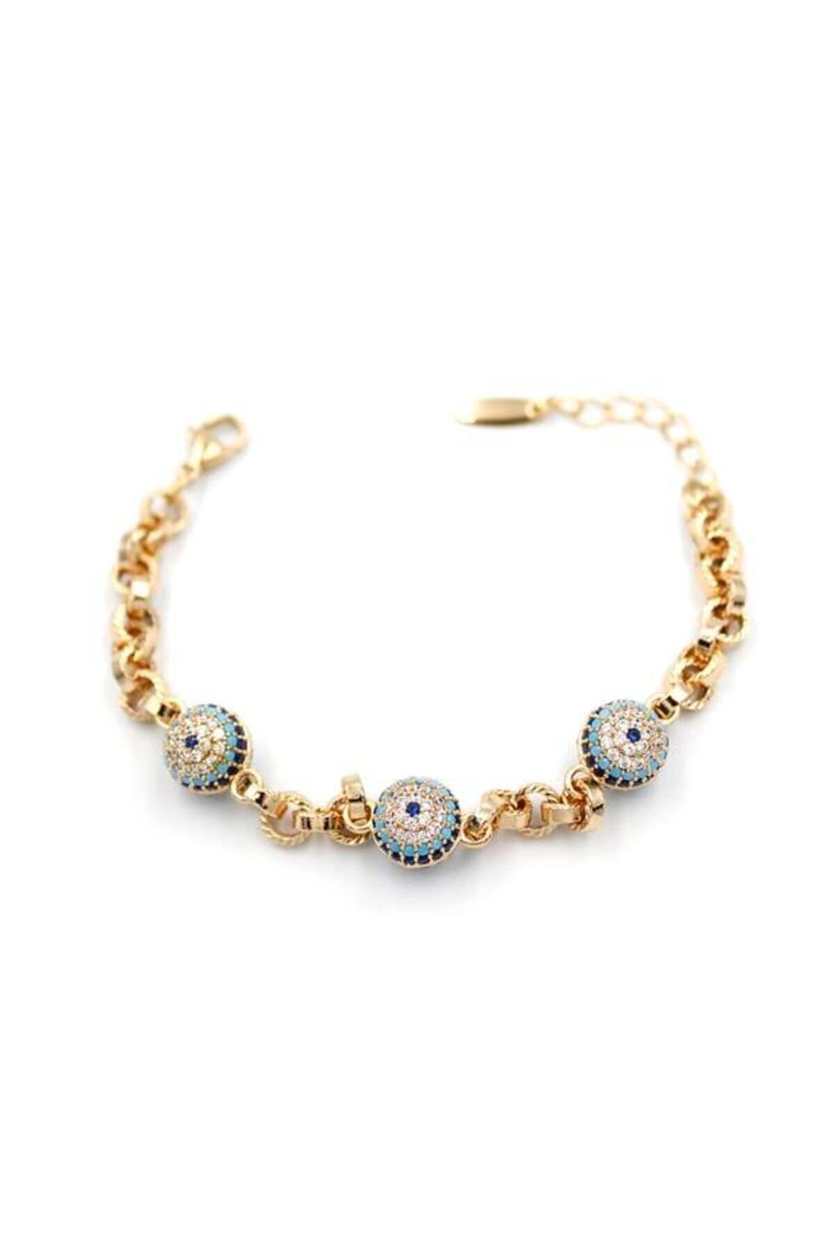 Gurmet Taş Detaylı Gold Bileklik