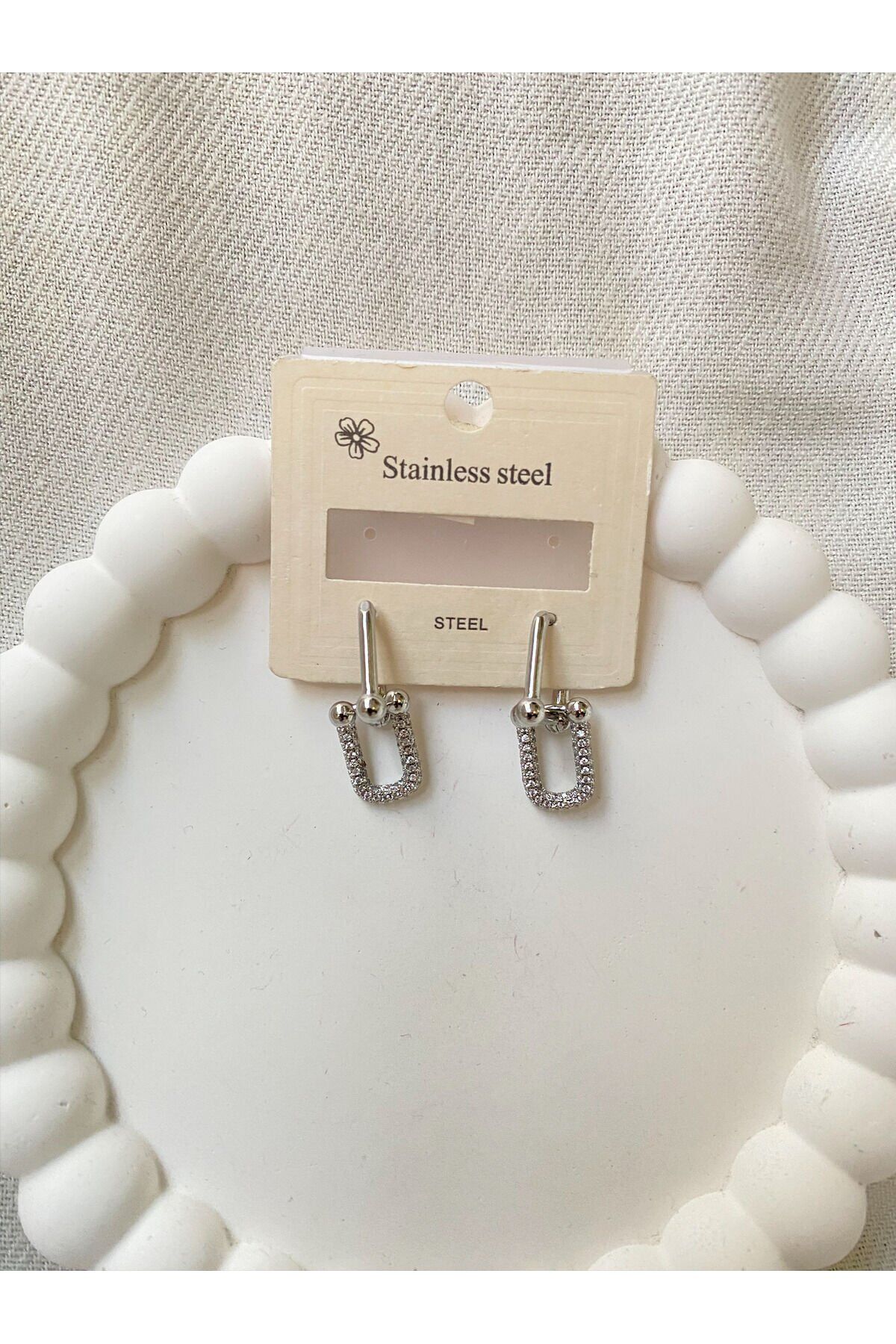 Tiff Marka Model Zirkon Taşlı 316L Paslanmaz Çelik Kadın Küpe