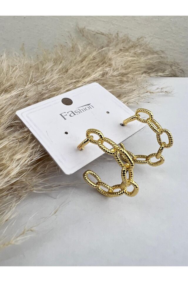 Zincir Model Kadın Gold Küpe