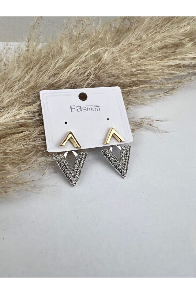 V Model Taşlı Kadın Küpe