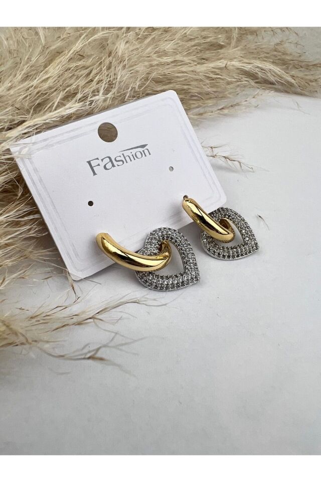 Salantılı Taşlı Kalp Küpe