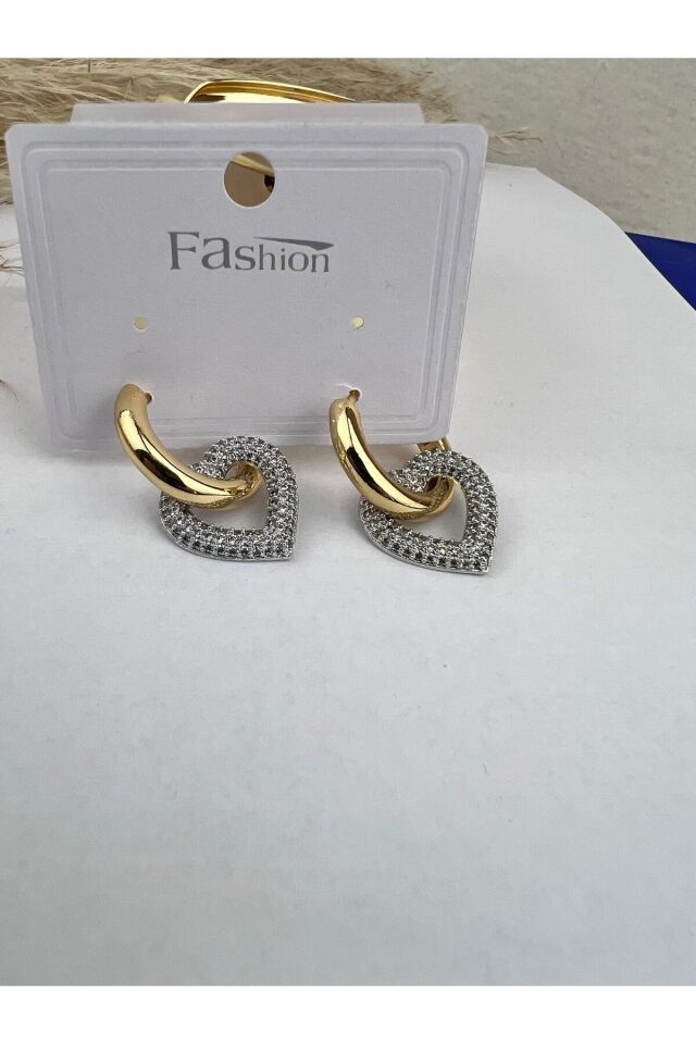 Salantılı Taşlı Kalp Küpe