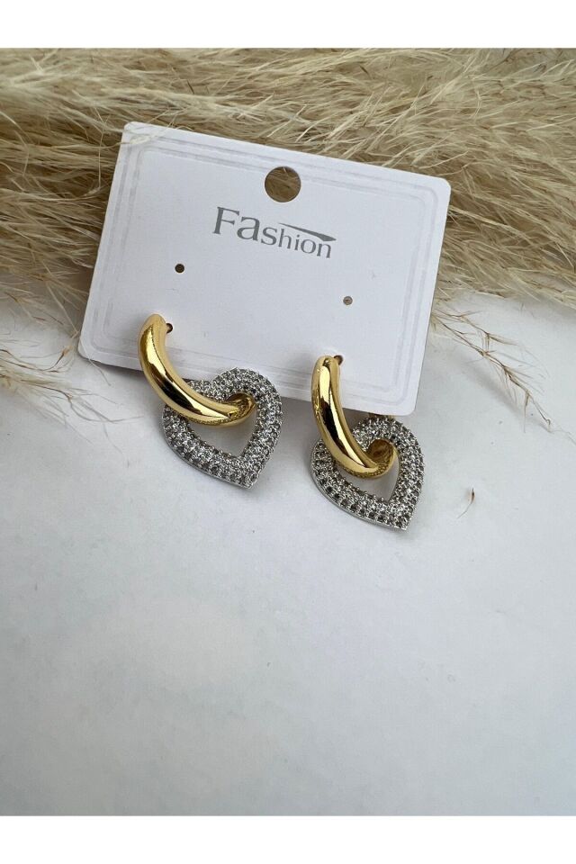 Salantılı Taşlı Kalp Küpe