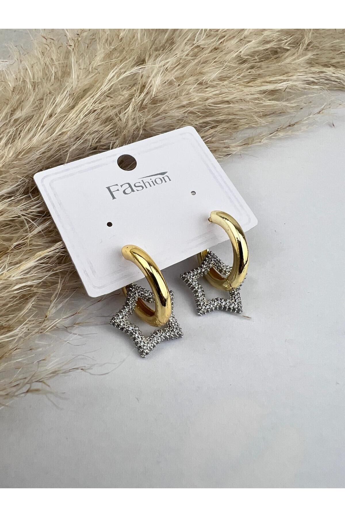 Salantılı Taşlı Yıldız Model Küpe