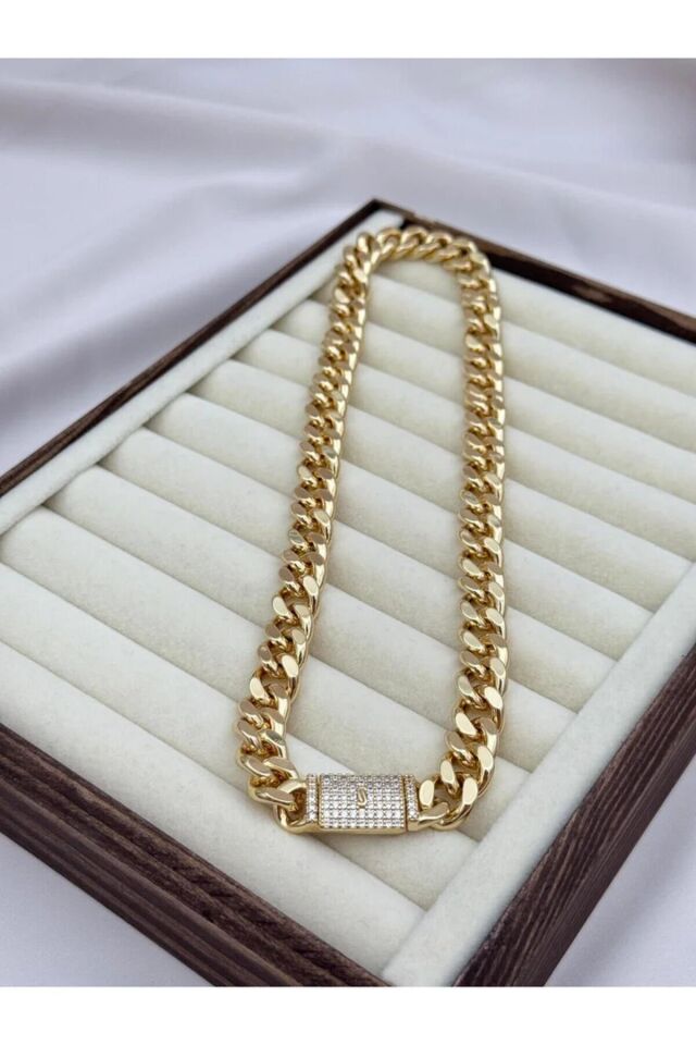 Xuping Kalın Gurmet Zincir Taş Detaylı 45 cm Gold Renk Kolye