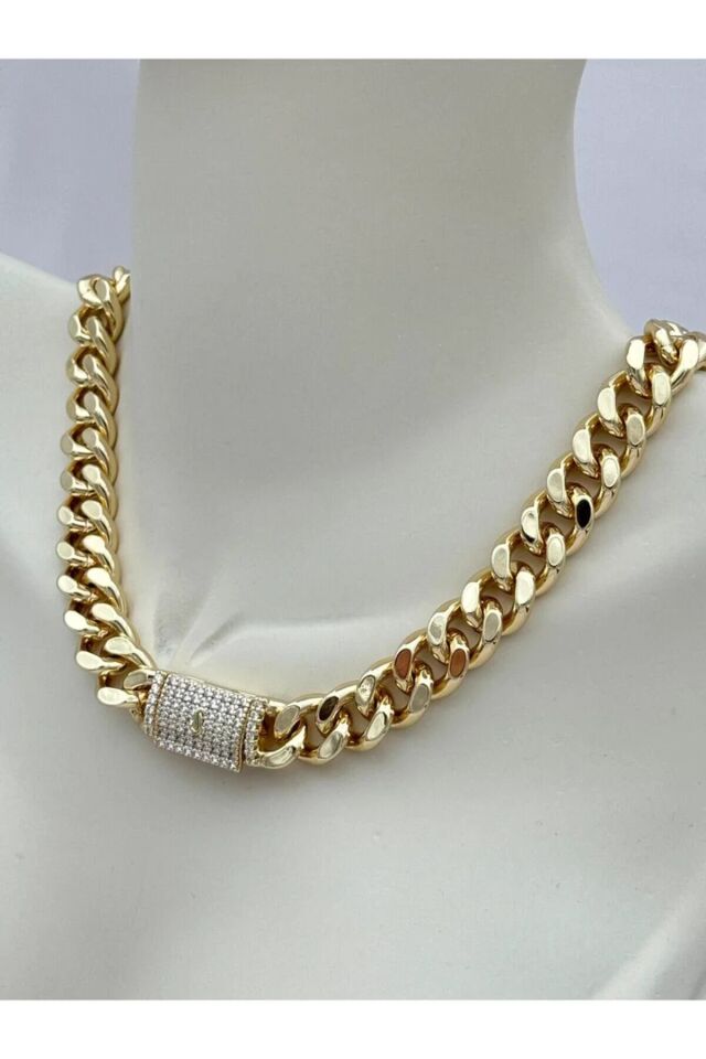 Xuping Kalın Gurmet Zincir Taş Detaylı 45 cm Gold Renk Kolye