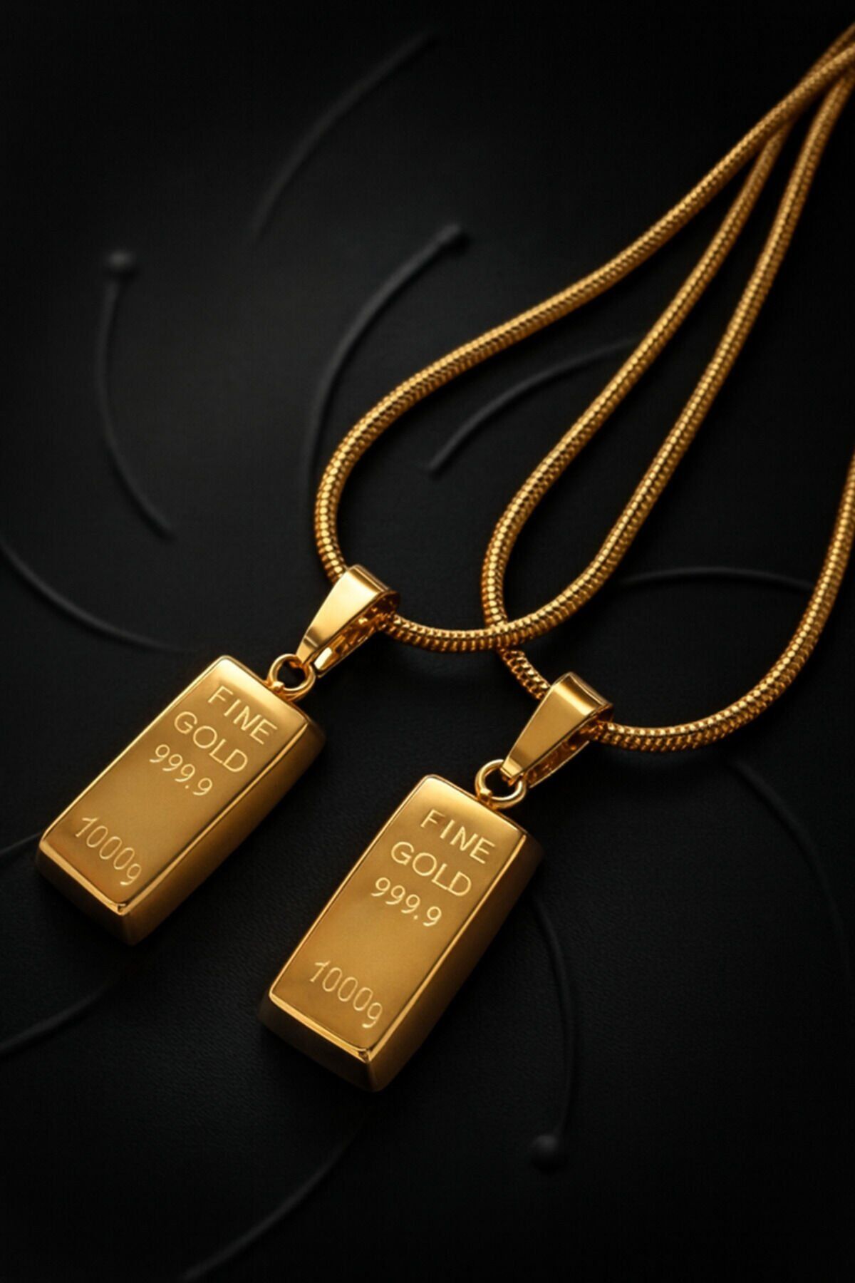 Külçe Altınlı Kolye Steel Çelik