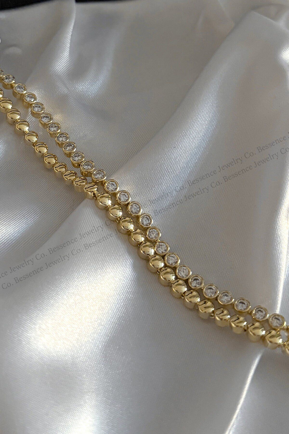 Xuping 14K Gold VIP Double Dorika ve Taş Sıralı Bileklik - 17 CM+2 CM AYARLANABİLİR