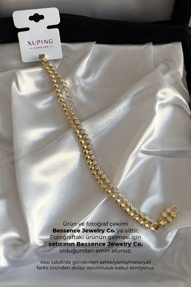 Xuping 14K Gold VIP Double Dorika ve Taş Sıralı Bileklik - 17 CM+2 CM AYARLANABİLİR