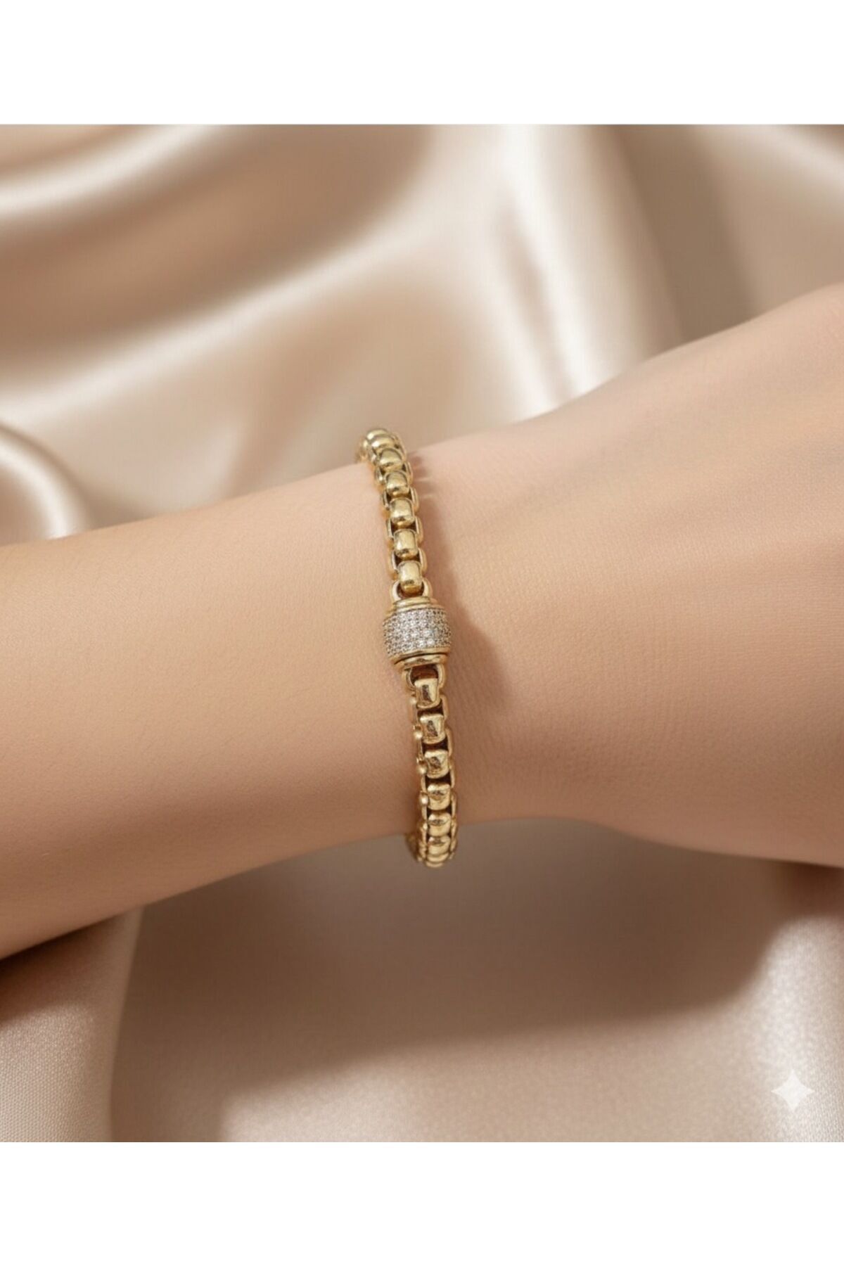 XUping 14K Ortası Döner Zirkon Taşlı Silindir Kararmaz Çelik Bileklik