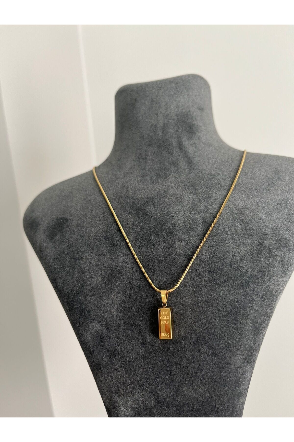 Gold Külçe Altın Detaylı Çelik Kolye