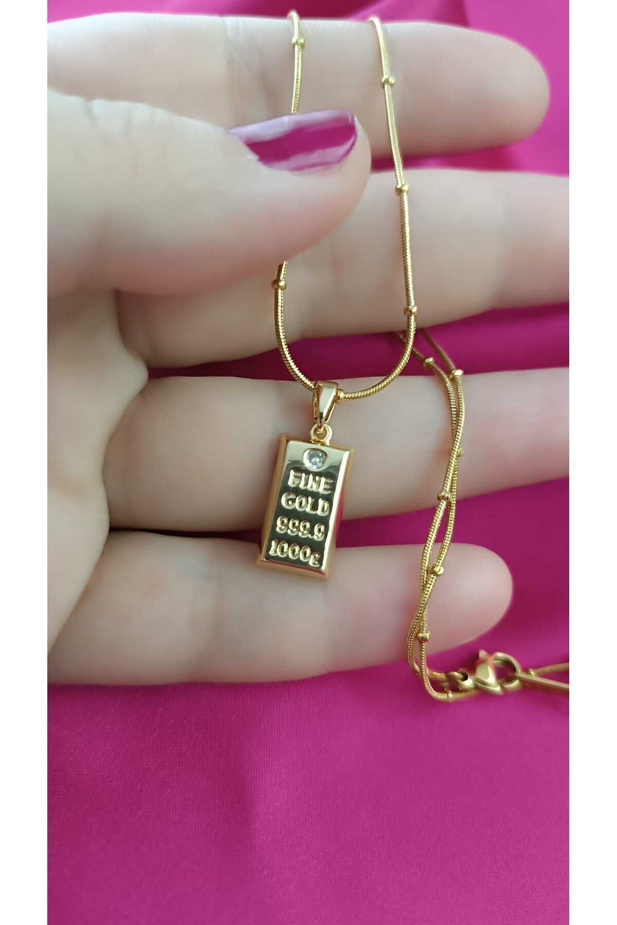 316L Paslanmaz Çelik Külçe Altın Kolye – Kararma Yapmaz – Kadın Hediyelik Takı