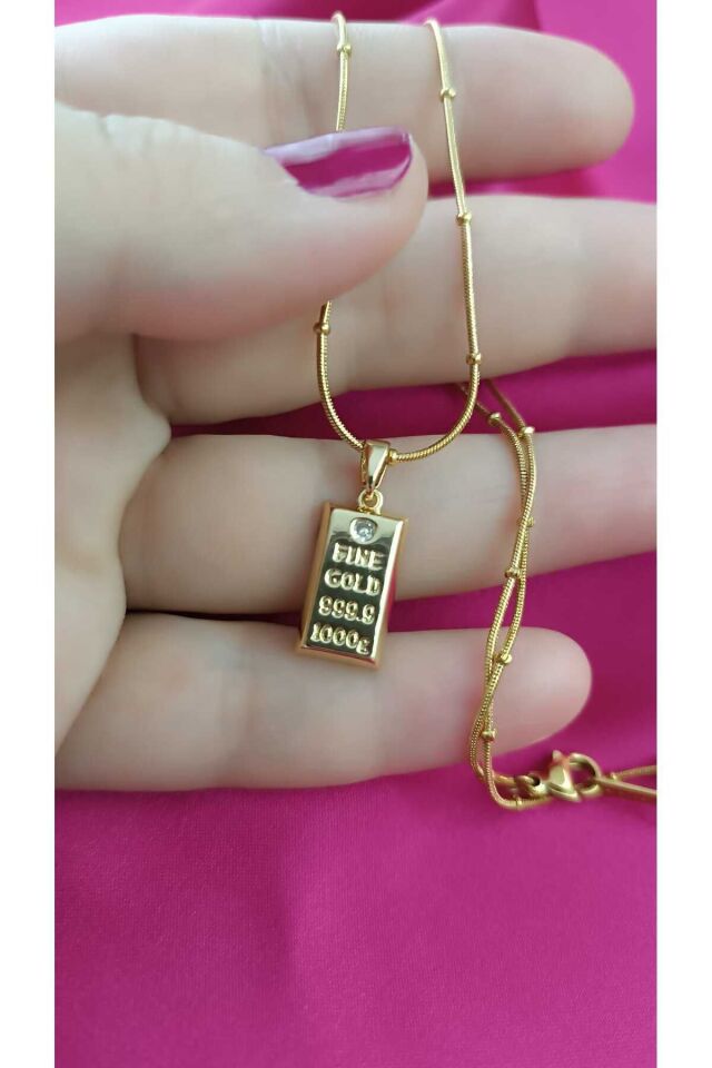 316L Paslanmaz Çelik Külçe Altın Kolye – Kararma Yapmaz – Kadın Hediyelik Takı